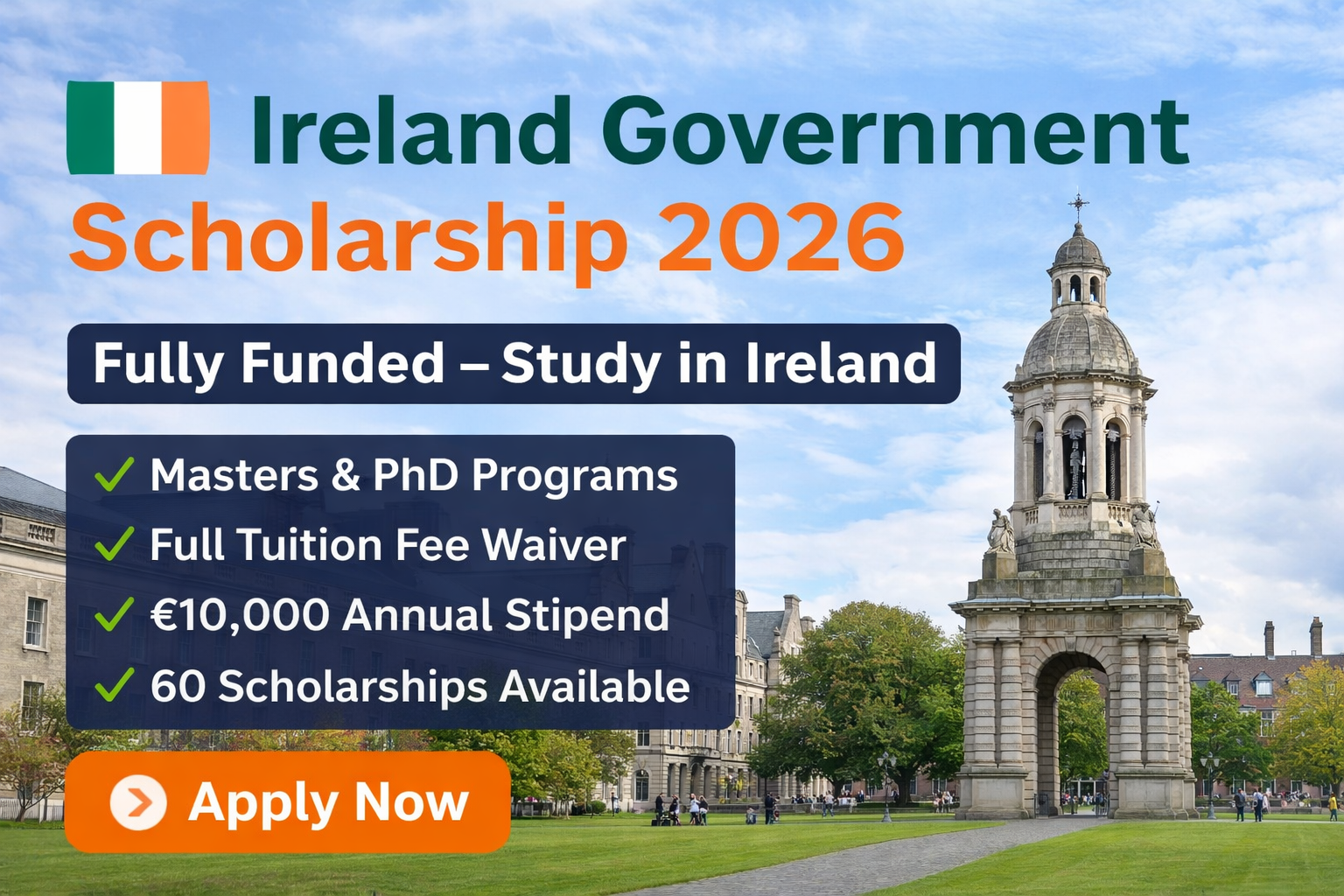 Ireland Government Scholarship 2026 (Fully Funded – Study in Ireland) – Fully Funded Scholarship in Ireland 
