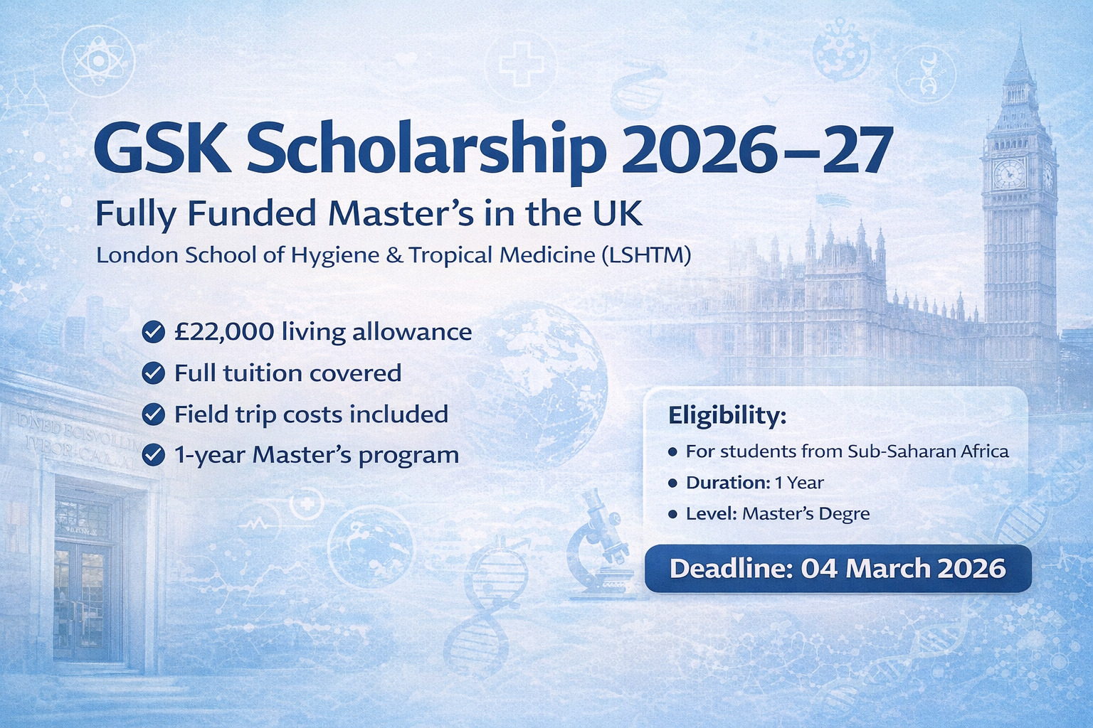 GSK Scholarship 2026-27 in the United Kingdom (Fully Funded) – Fully Funded Scholarship in United Kingdom 